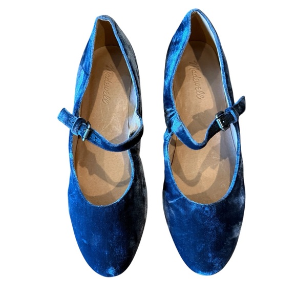 Madewell Shoes - Madewell Blue Crushed Velvet Mary Jane Flats Ballet Shoes Strap Buckle Size 8.5